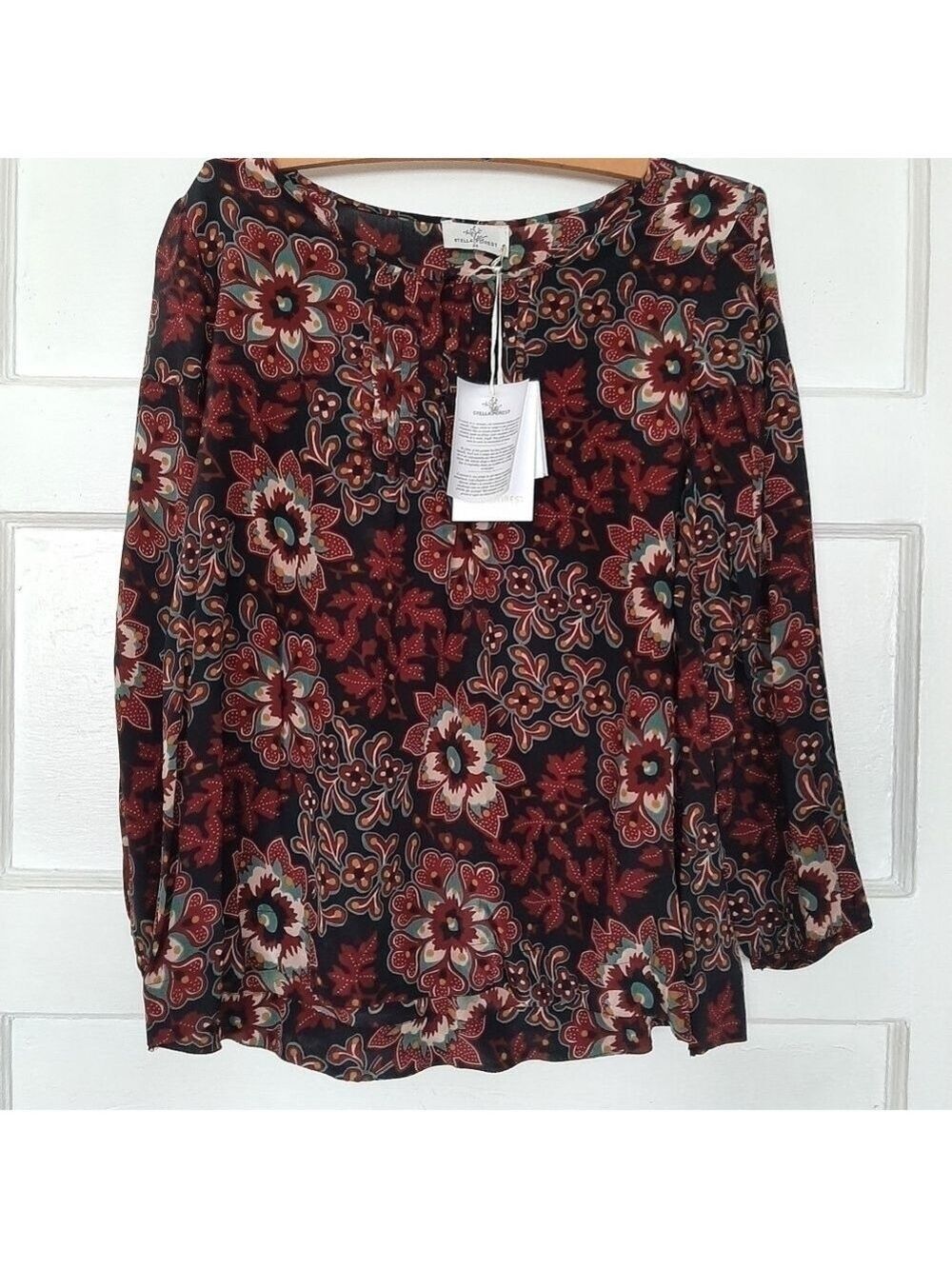 Stella Forest Designer Dark Floral Balinaise Tunic Top Popover Blouse